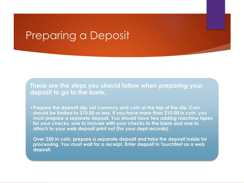 preparing a deposit