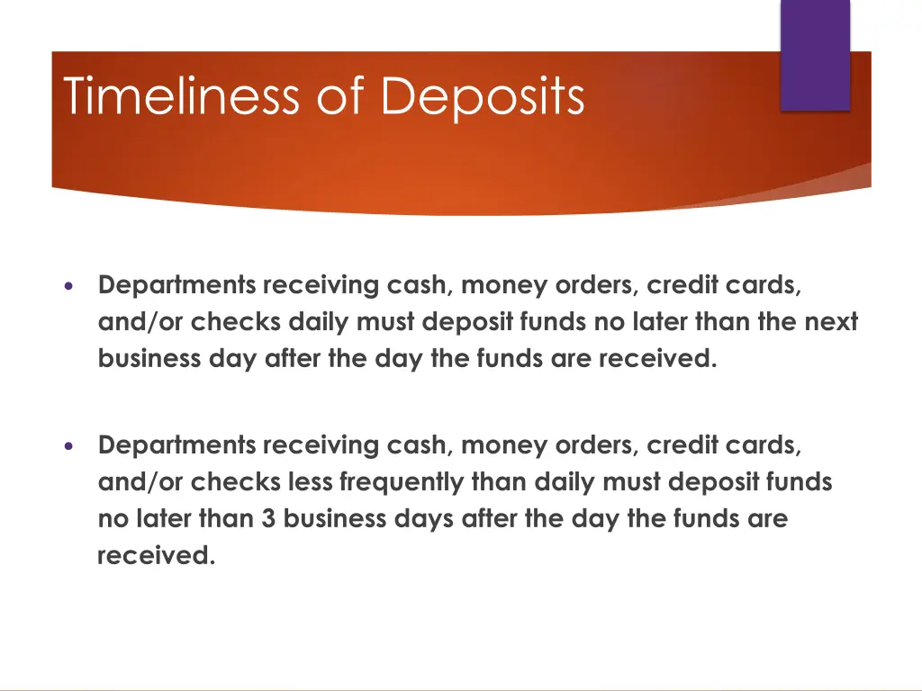 timeliness of deposits