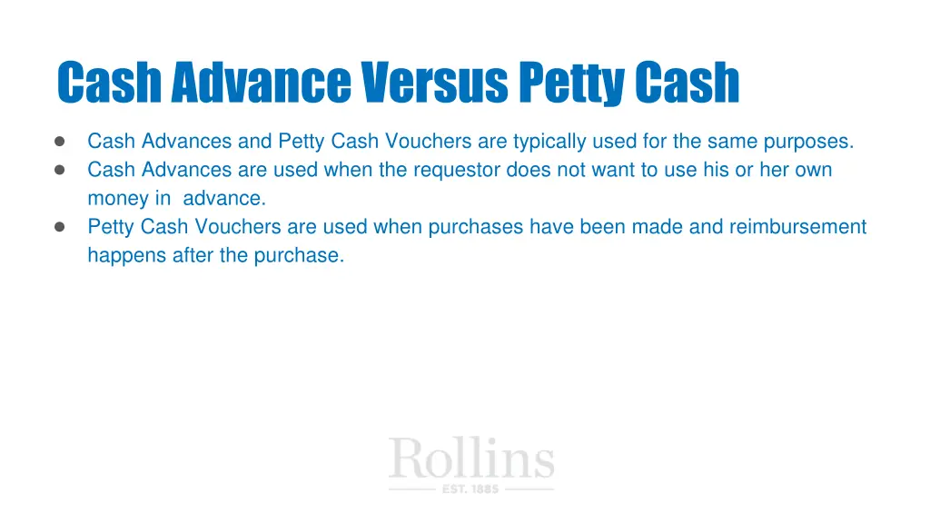 cash advance versus petty cash