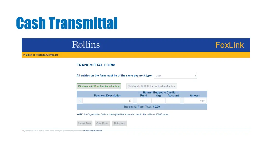 cash transmittal