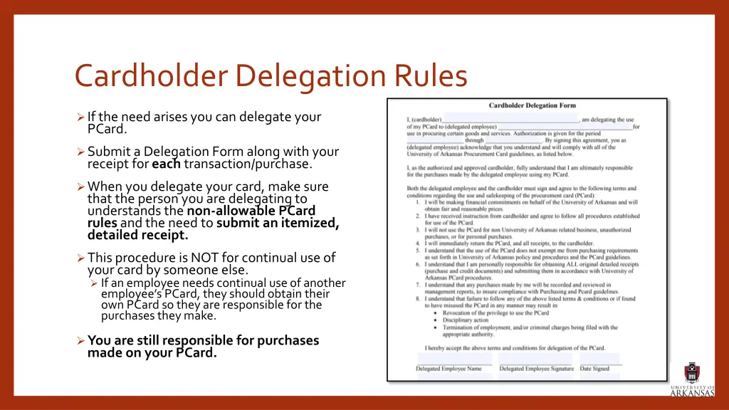 cardholder delegation rules