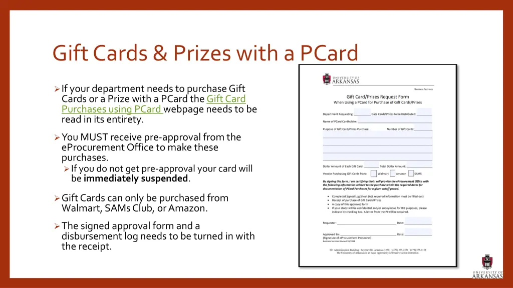 gift cards prizes with a pcard