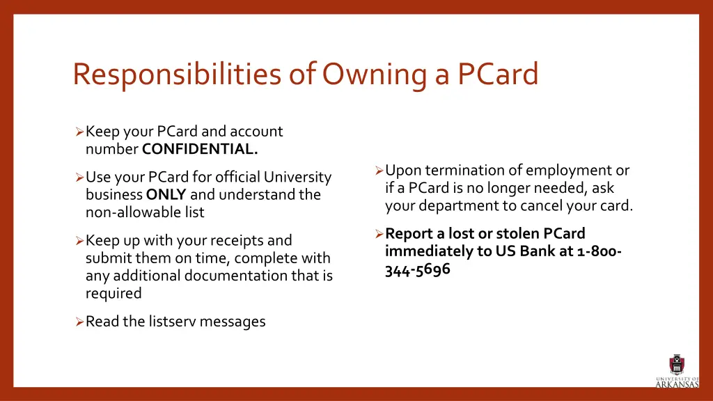 responsibilities of owning a pcard