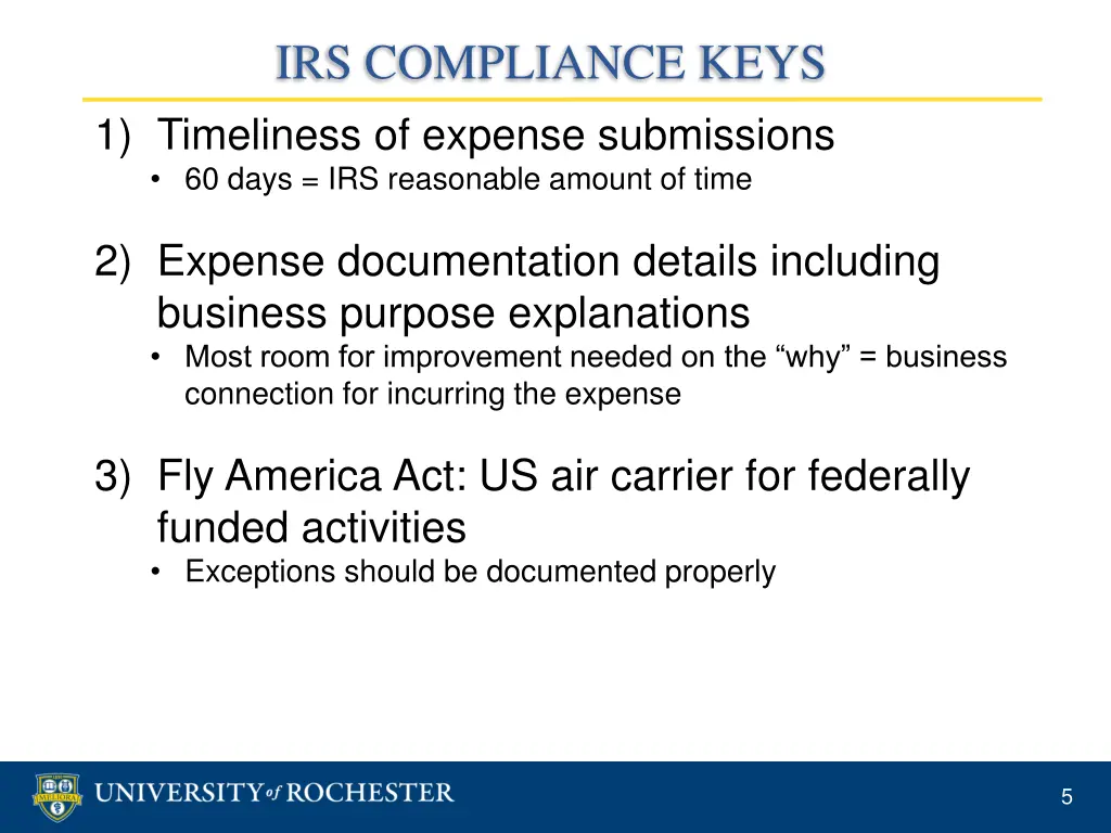 irs compliance keys 1 timeliness of expense