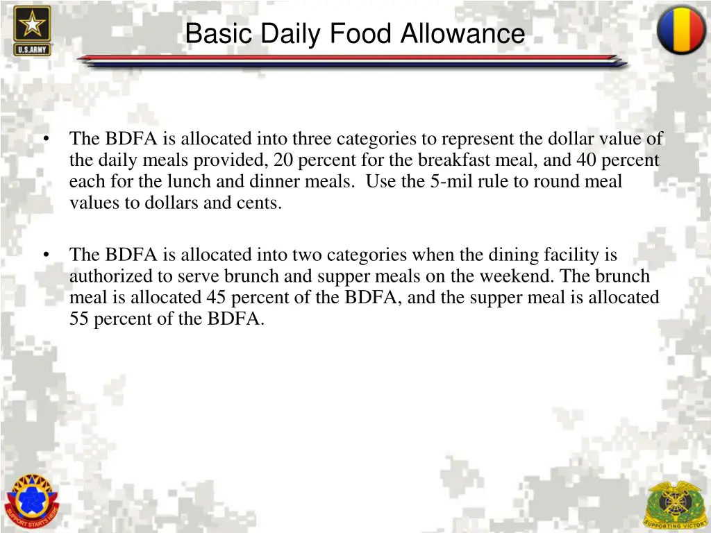 basic daily food allowance 2