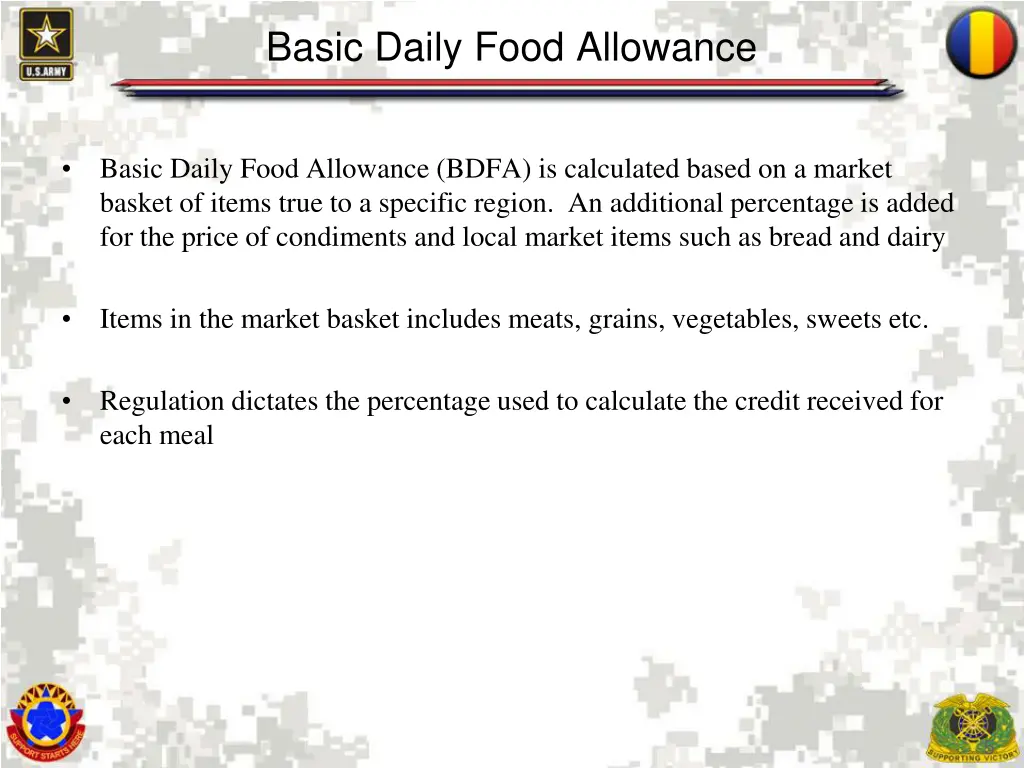 basic daily food allowance