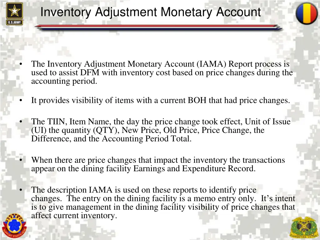 inventory adjustment monetary account