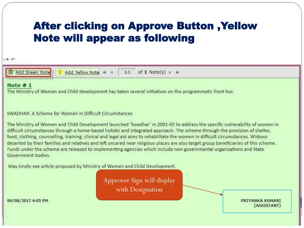 after clicking on approve button yellow after