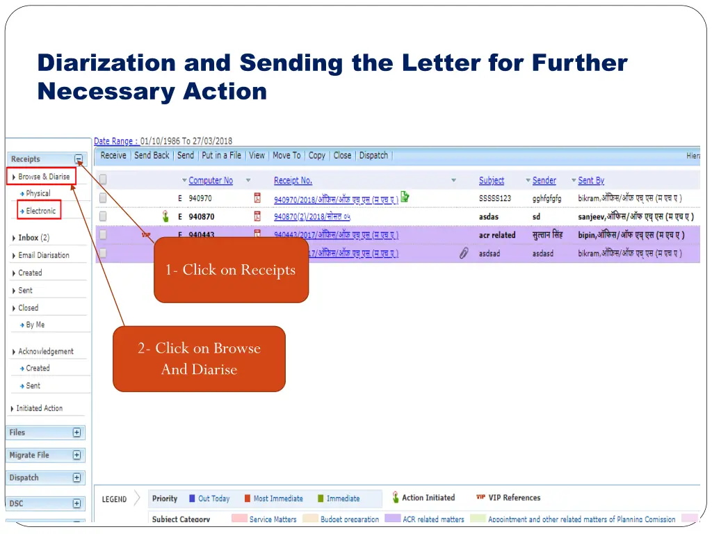 diarization and sending the letter for further