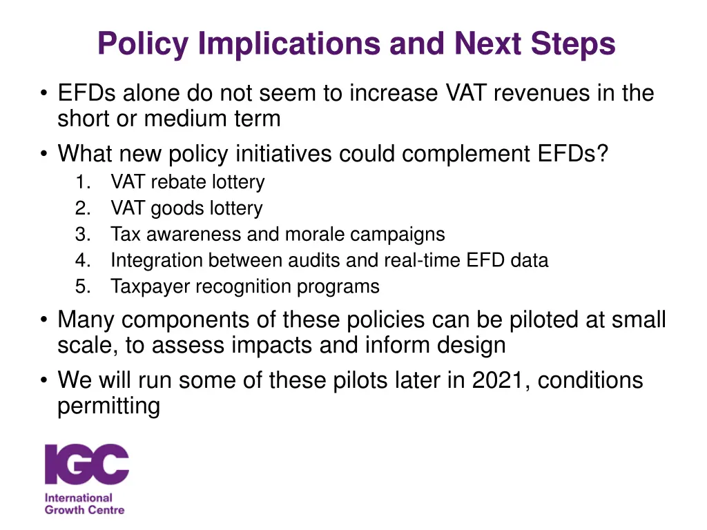 policy implications and next steps