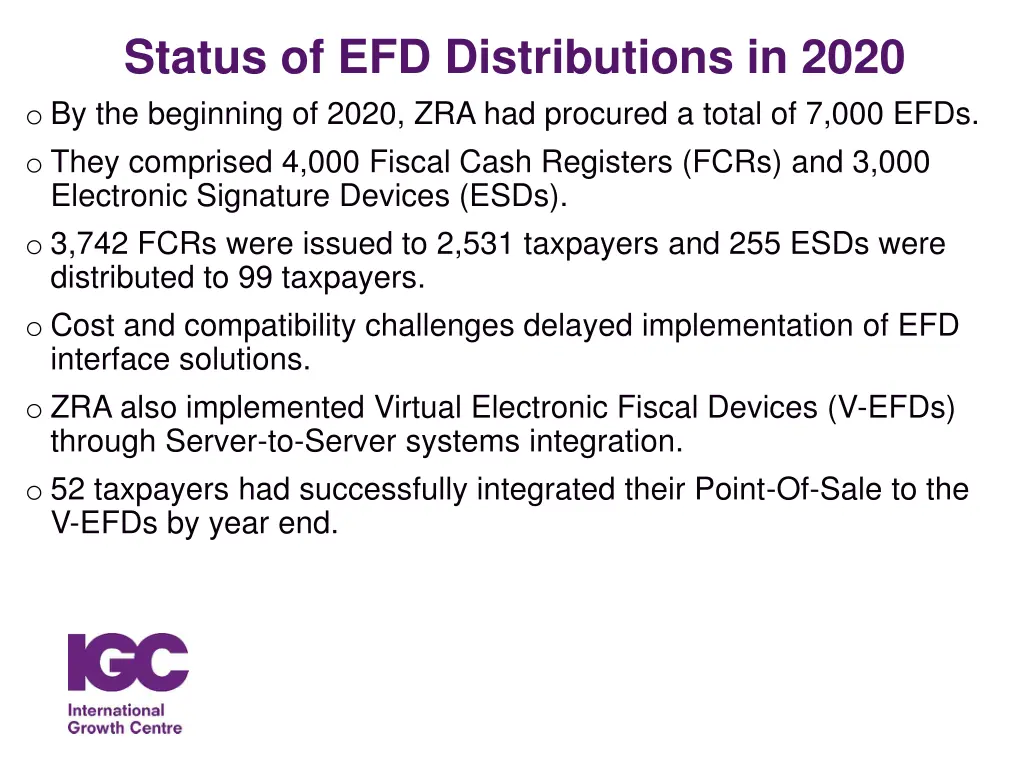 status of efd distributions in 2020