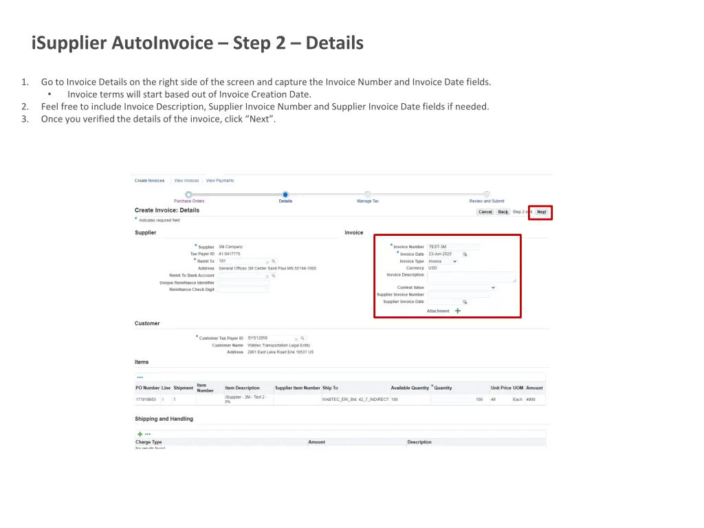 isupplier autoinvoice step 2 details