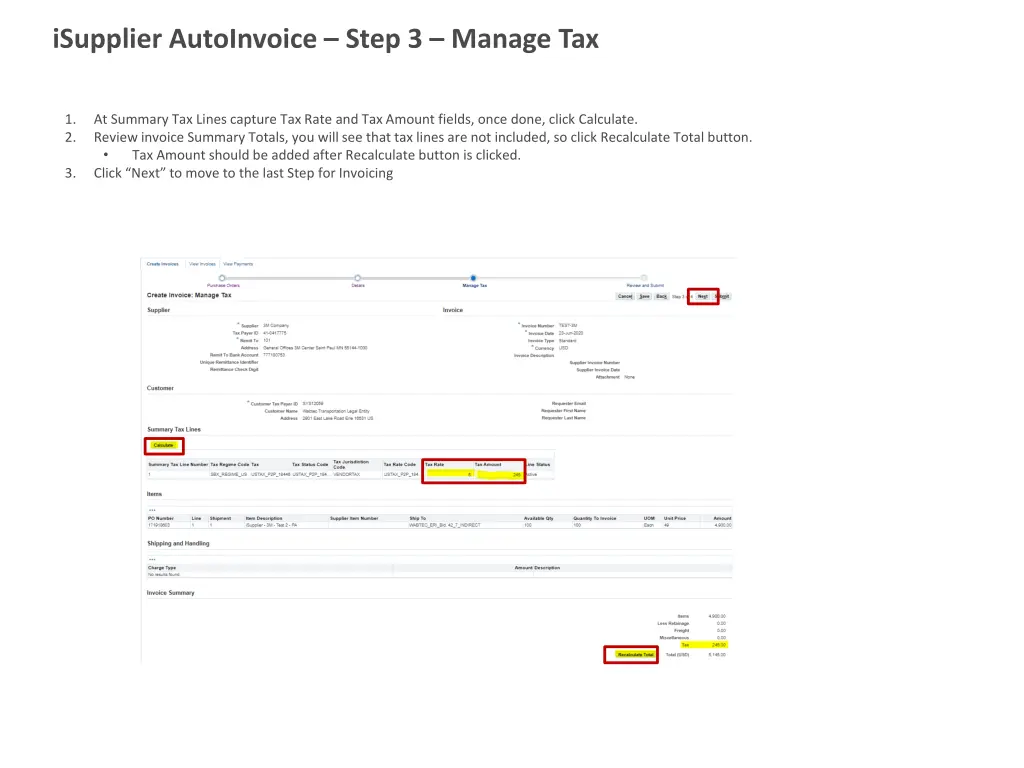 isupplier autoinvoice step 3 manage tax