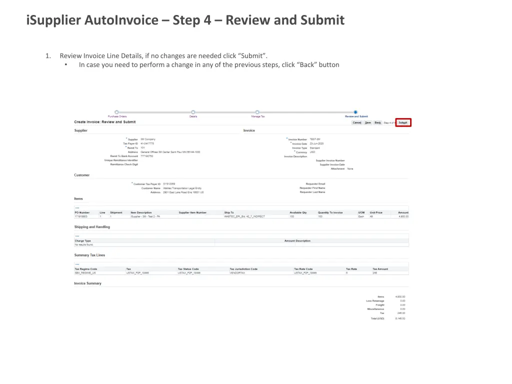 isupplier autoinvoice step 4 review and submit