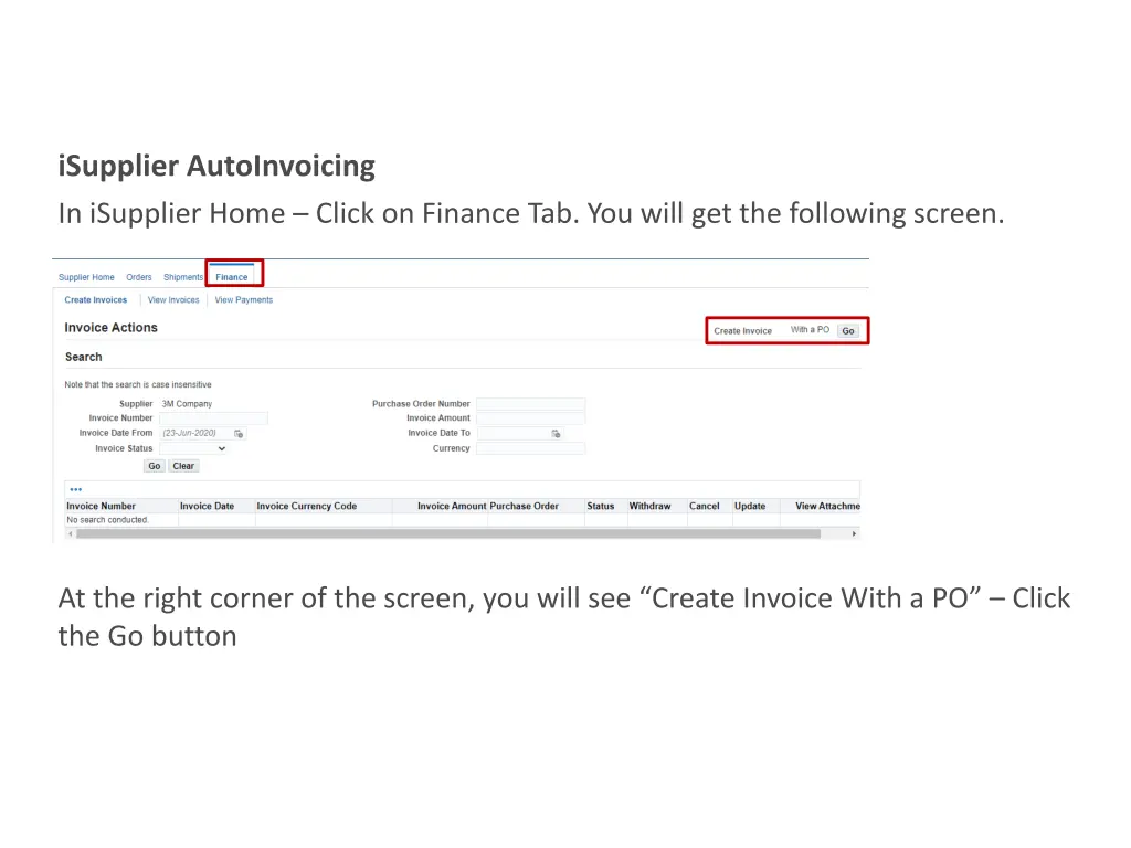 isupplier autoinvoicing in isupplier home click