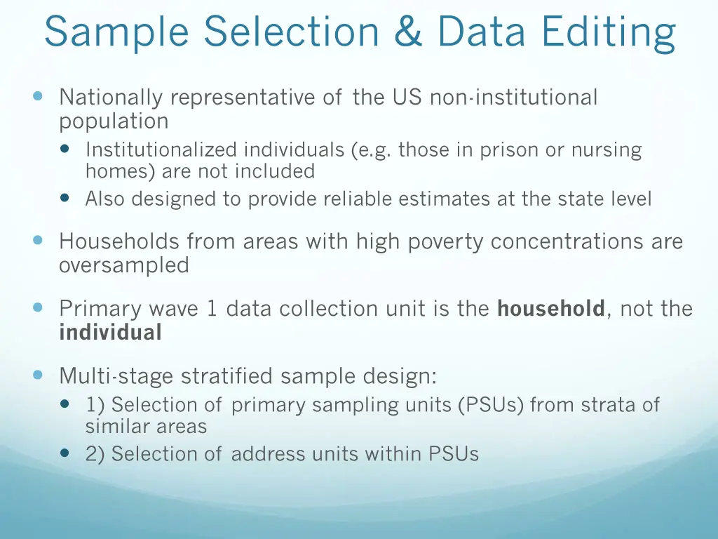 sample selection data editing