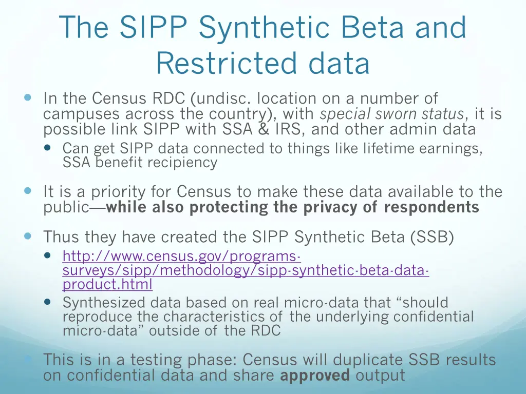 the sipp synthetic beta and restricted data