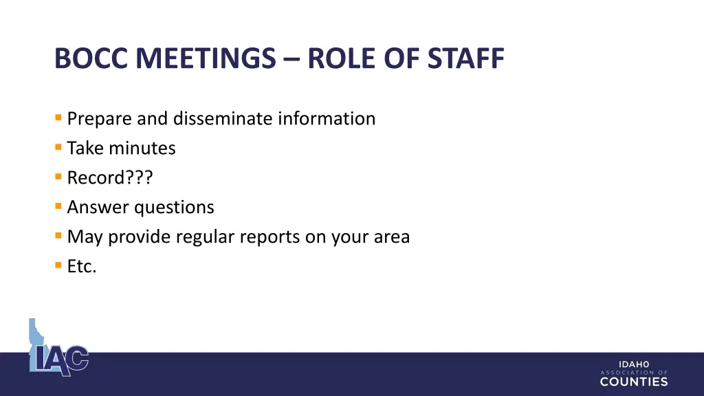 bocc meetings role of staff