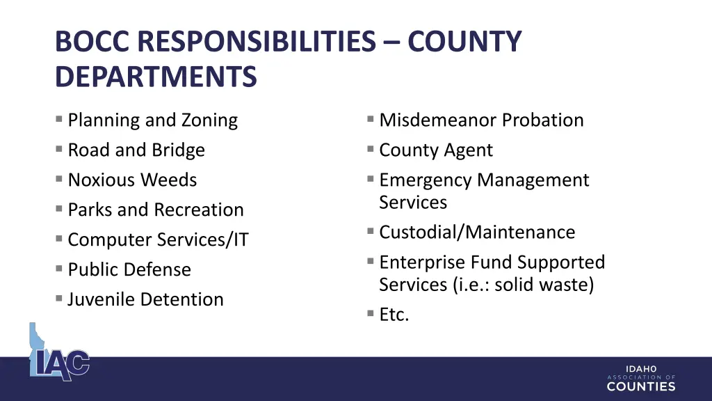 bocc responsibilities county departments