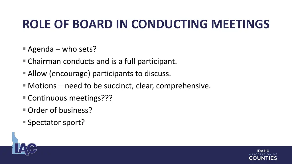 role of board in conducting meetings