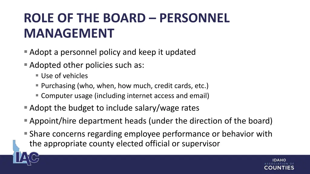 role of the board personnel management