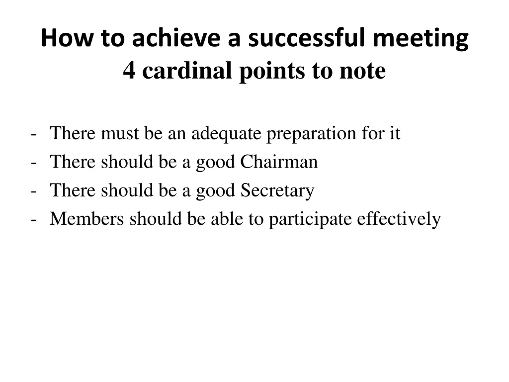 how to achieve a successful meeting 4 cardinal