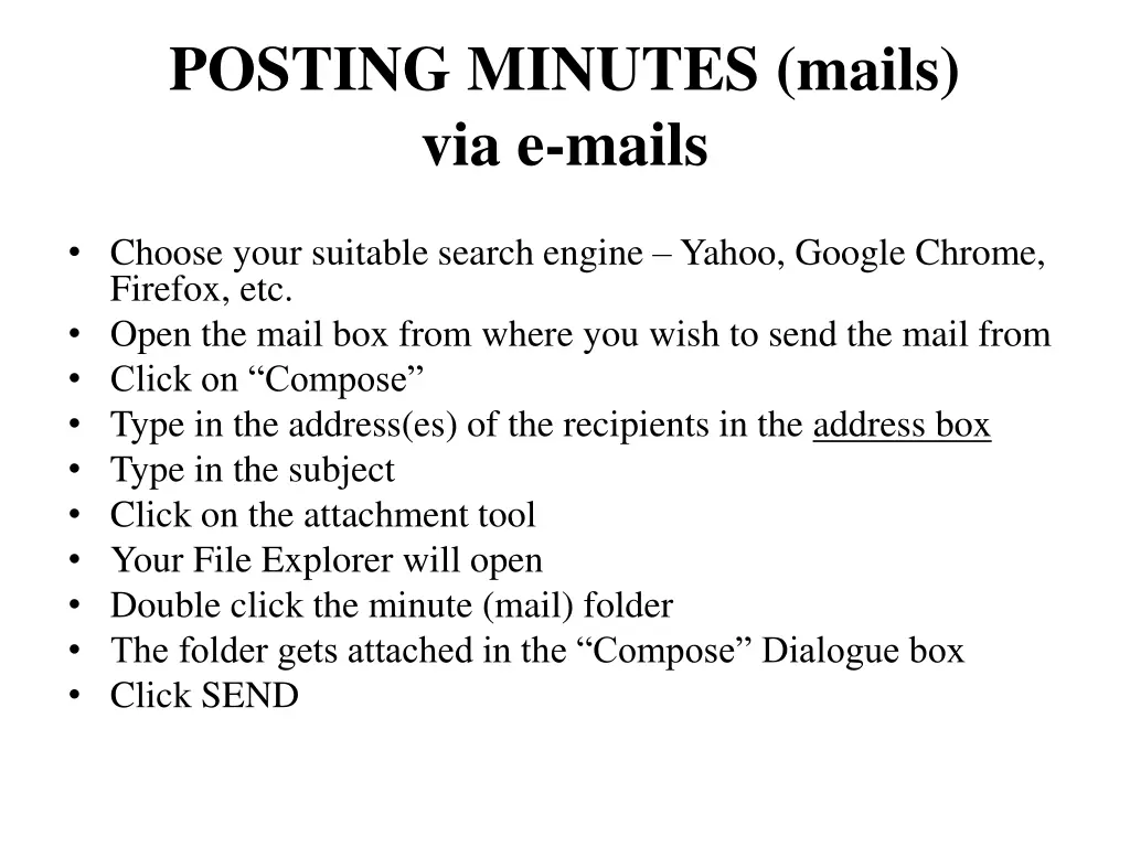 posting minutes mails via e mails