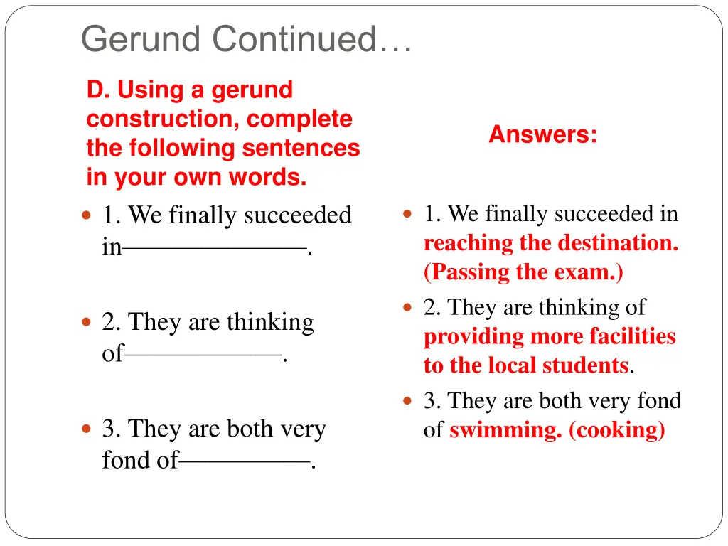 gerund continued 1