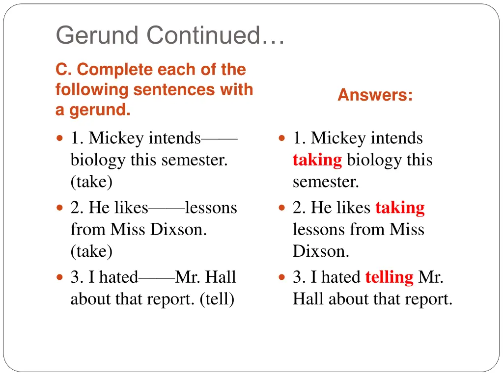 gerund continued