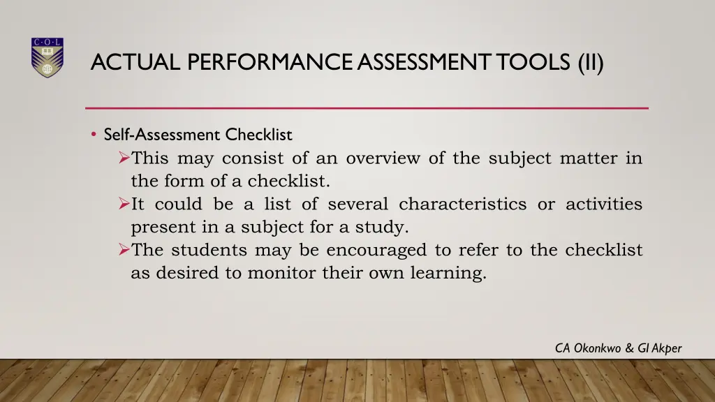 actual performance assessment tools ii