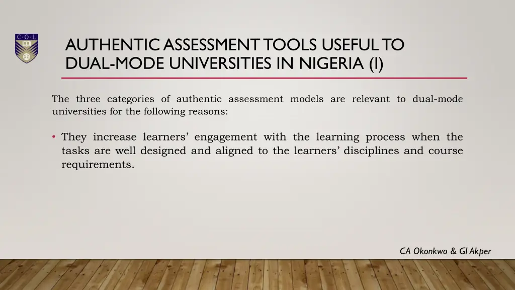 authentic assessment tools useful to dual mode