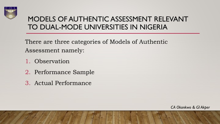 models of authentic assessment relevant to dual