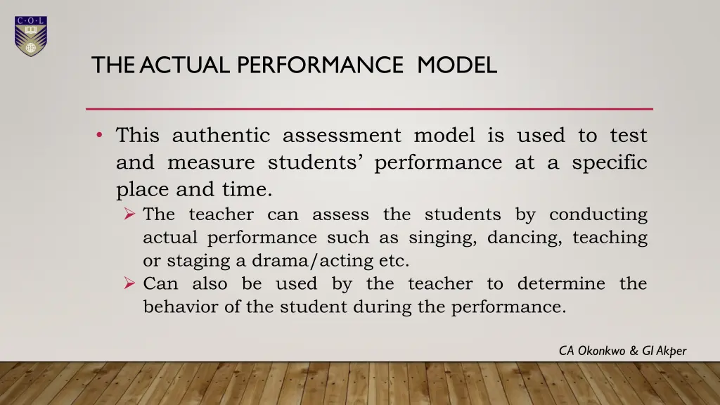 the actual performance model