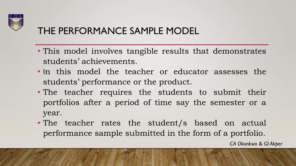 the performance sample model