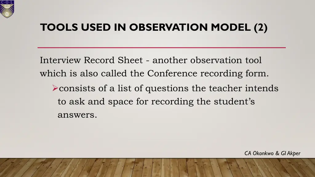 tools used in observation model 2