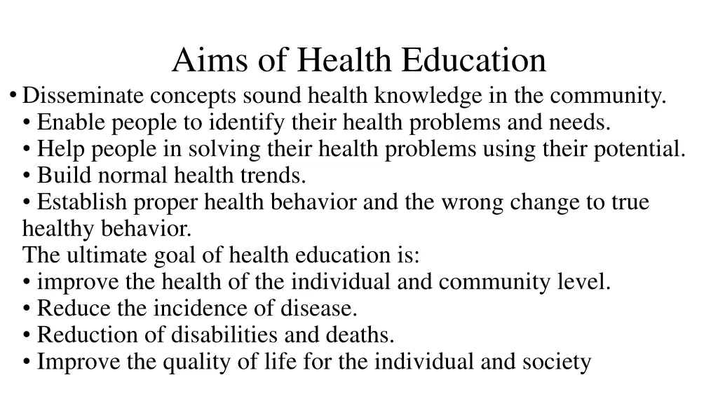 aims of health education disseminate concepts