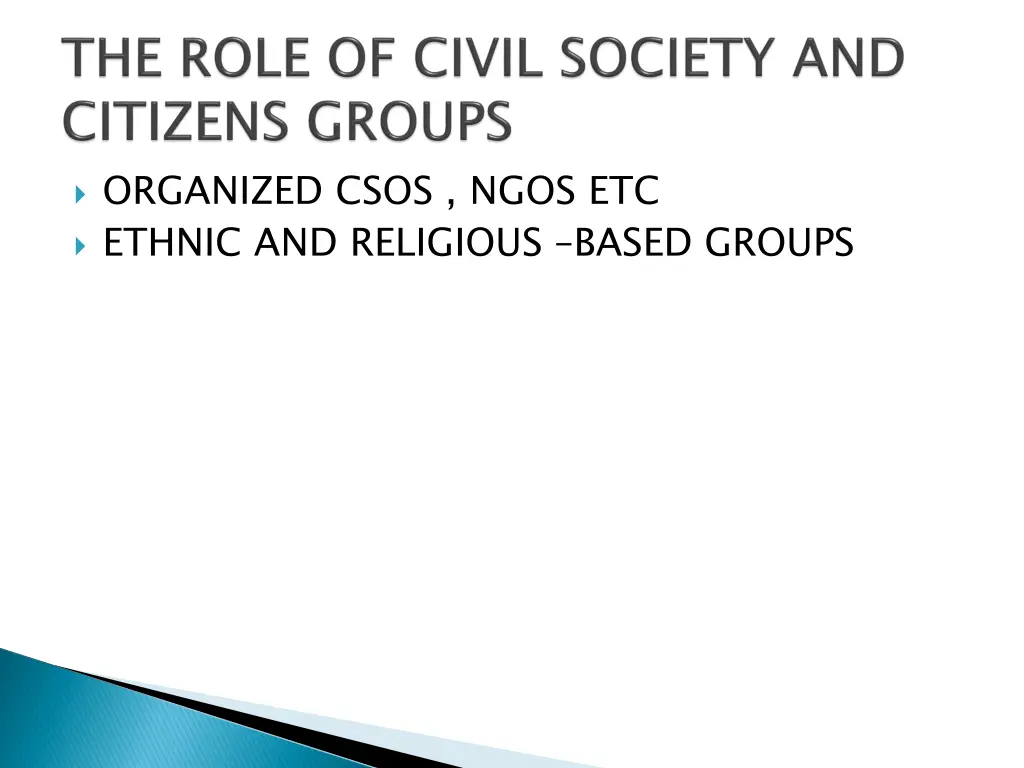 organized csos ngos etc ethnic and religious