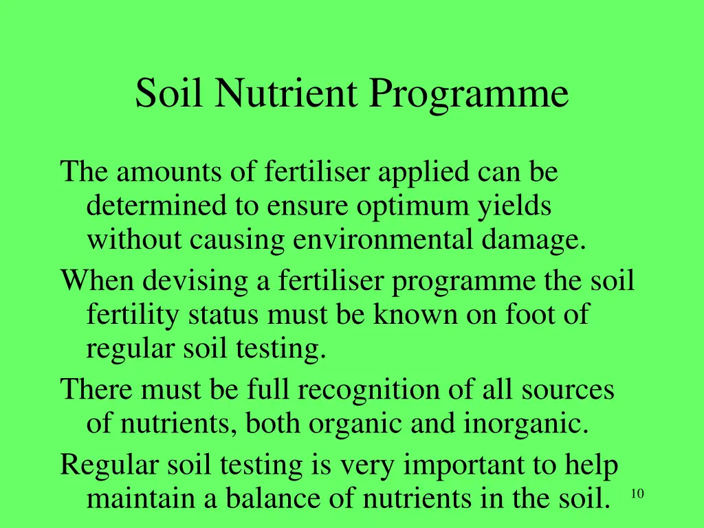 soil nutrient programme