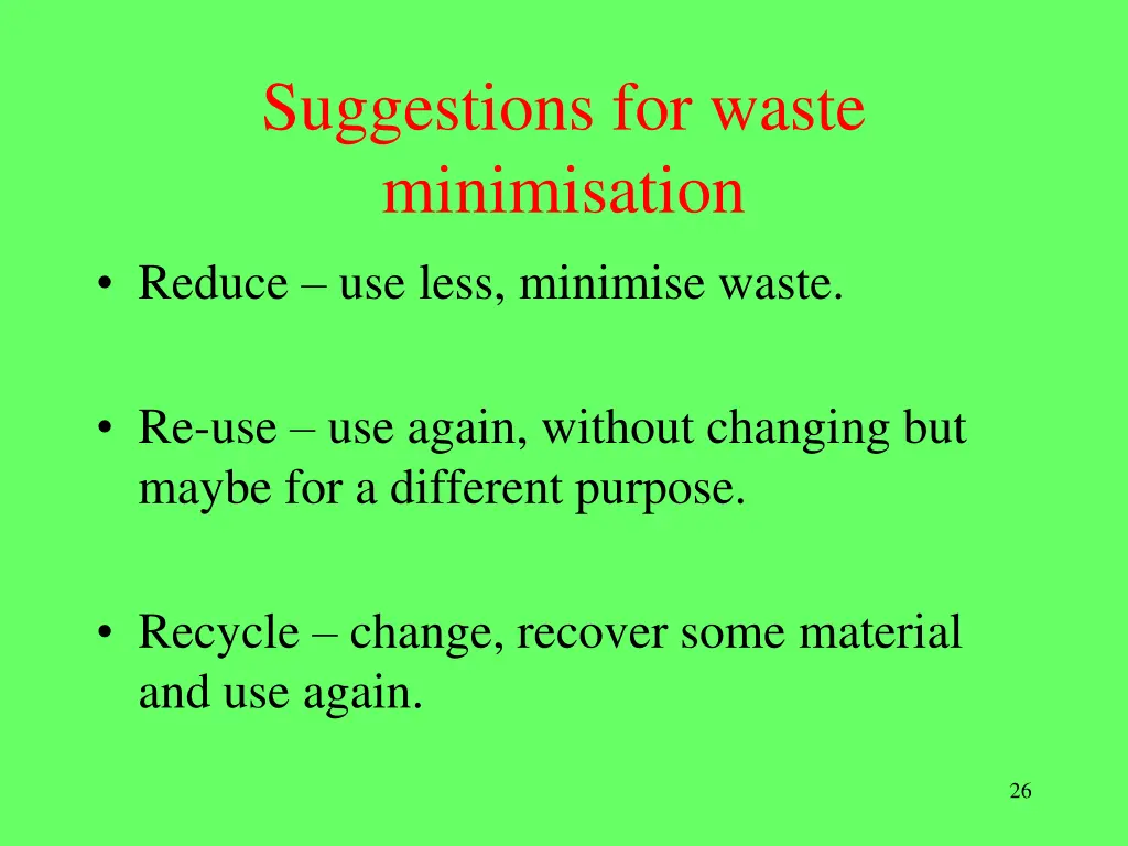 suggestions for waste minimisation