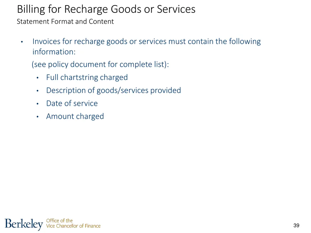 billing for recharge goods or services statement