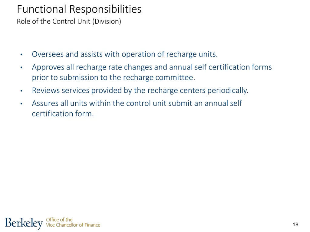 functional responsibilities role of the control