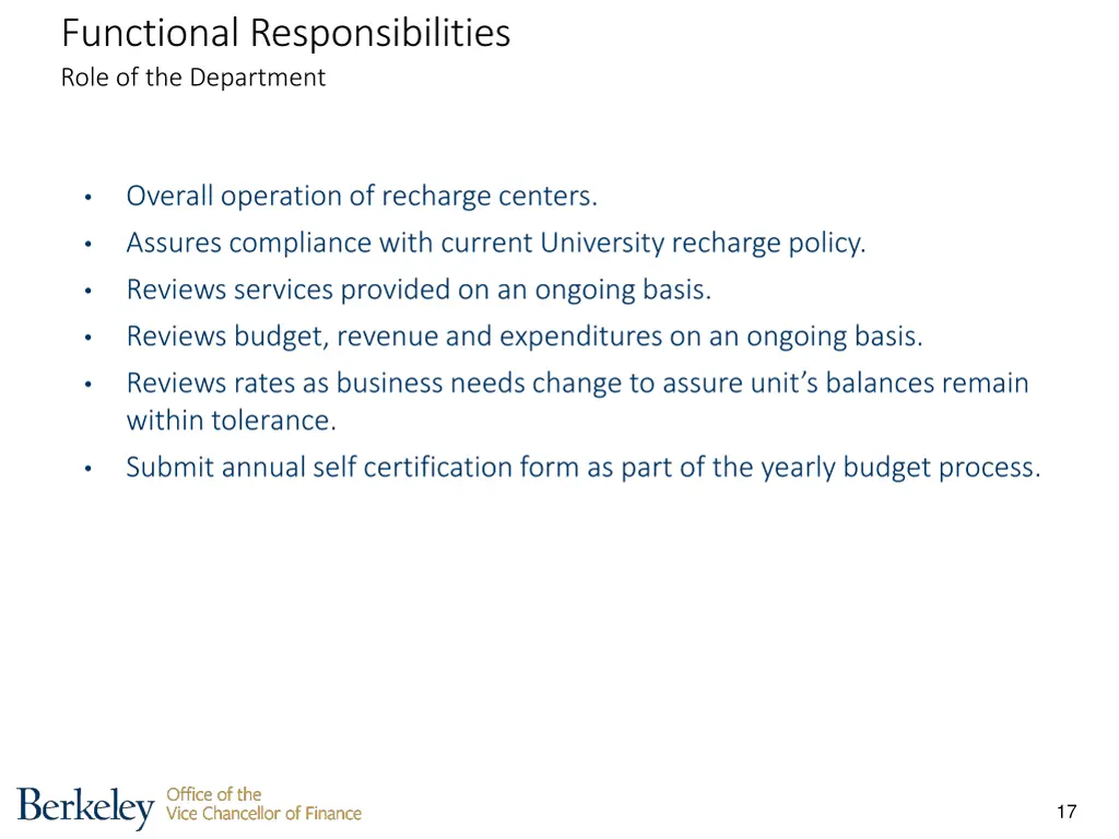 functional responsibilities role of the department