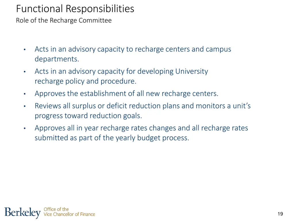 functional responsibilities role of the recharge