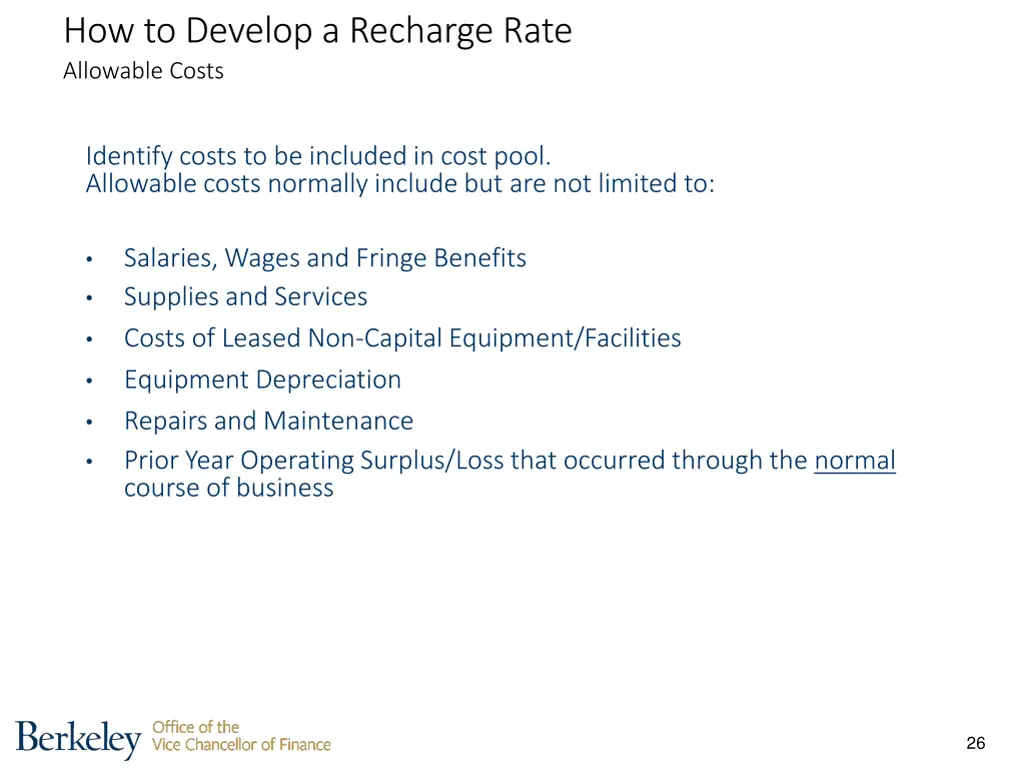 how to develop a recharge rate allowable costs