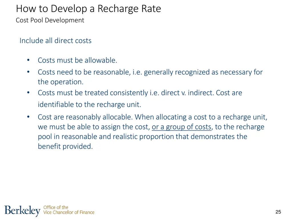 how to develop a recharge rate cost pool