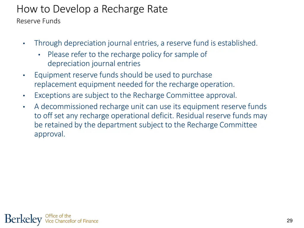 how to develop a recharge rate reserve funds