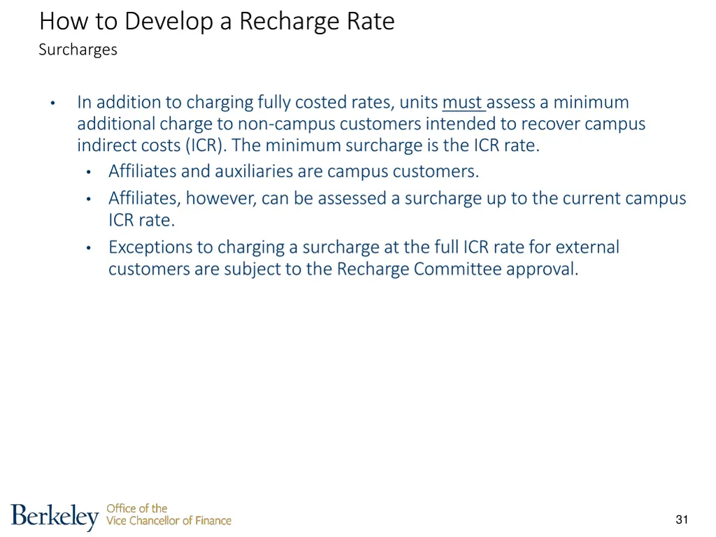 how to develop a recharge rate surcharges