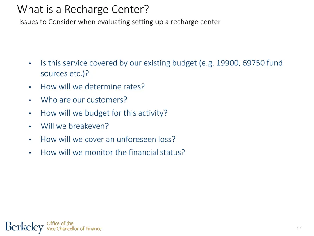 what is a recharge center issues to consider when 1