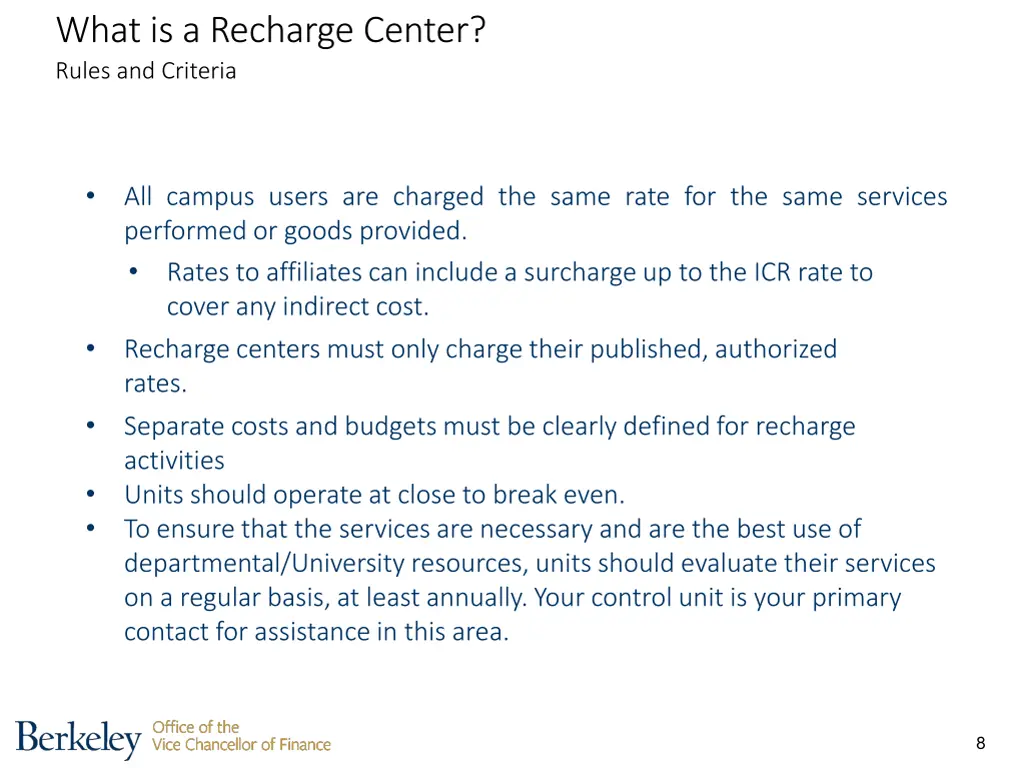 what is a recharge center rules and criteria 2