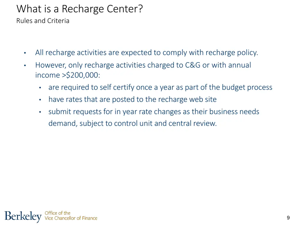 what is a recharge center rules and criteria 3